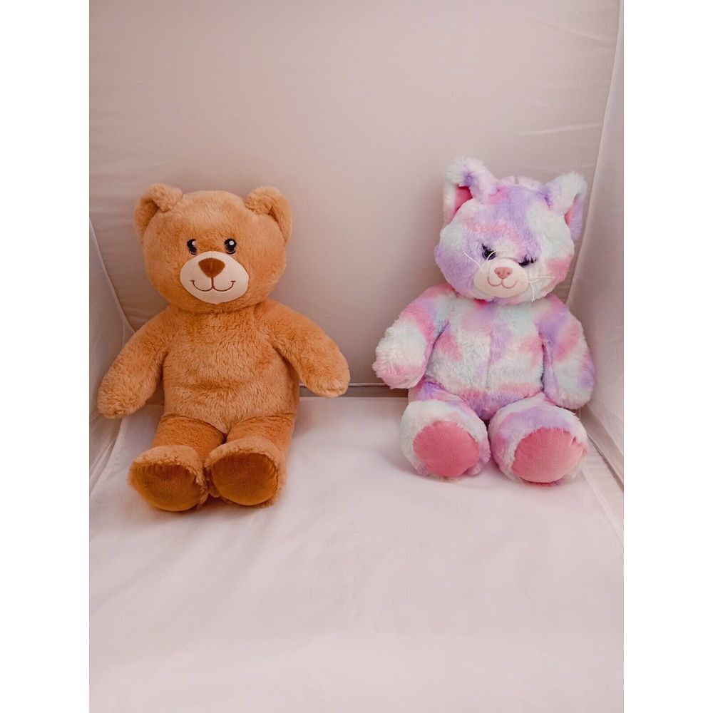 Build-A-Bear Cat Plush Pastel Tie-Dye Soft Swirl Pink‎ Purple Blue & Brown Teddy